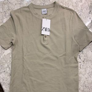 Tan Zara Waffle Weave Large Button Shirt